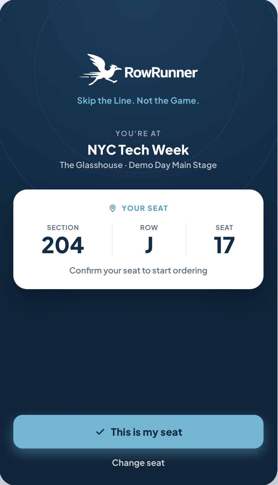 Seat confirmation screen